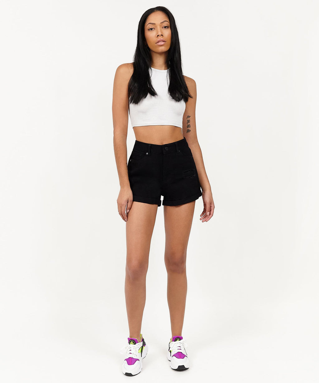 After Hours Women's Distressed Denim Shorts - Black