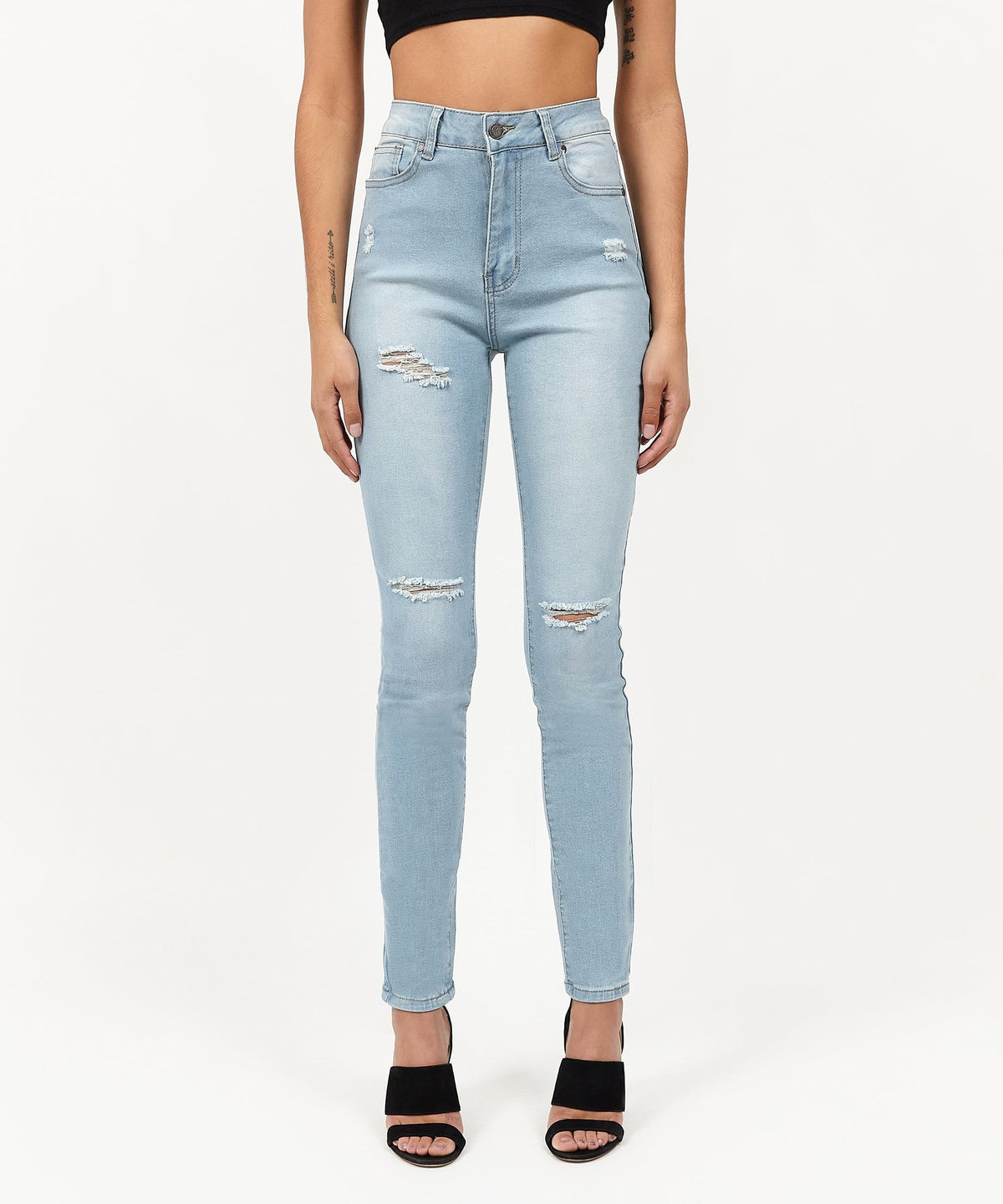Abigail Women's Distressed High-Waist Super Skinny Jeans - Blue